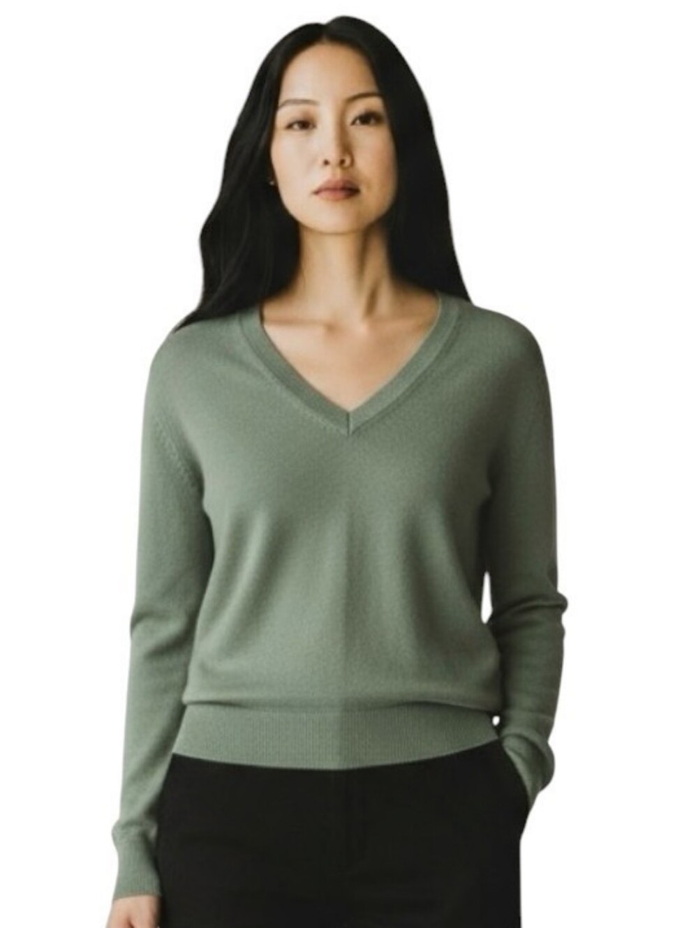 Vince 100% Cashmere V Neck Sweater In Sage Size XS